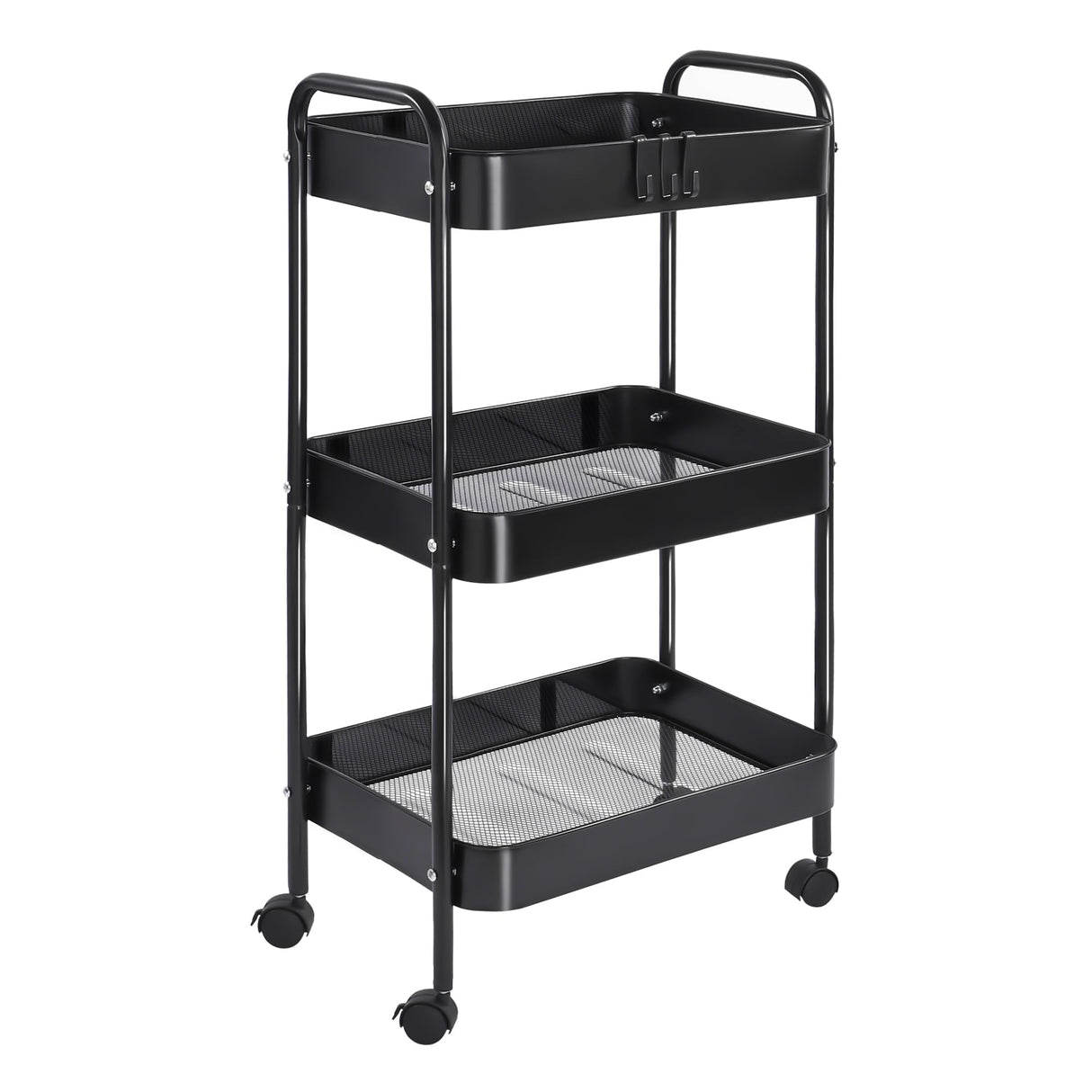 Vtopmart 3 Tier Metal Rolling Cart with Wheels, Utility Storage Cart with Handle and Lockable Casters, Storage Basket Organizer Shelves, Easy Assemble for Kitchen, Living Room, Office, Nursery, Black Vtopmart