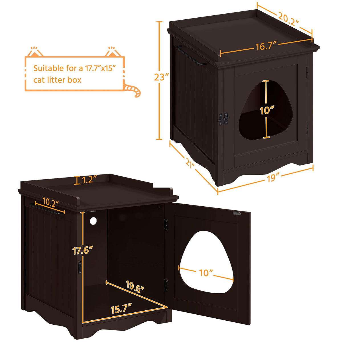 Yaheetech Cat Litter Box Enclosure, Hidden Cat Litter Box Furniture with Side Towel Bar, Wooden Cat Washroom, Storage Cabinet, Indoor Pet House, Side Table Nightstand, Espresso Yaheetech