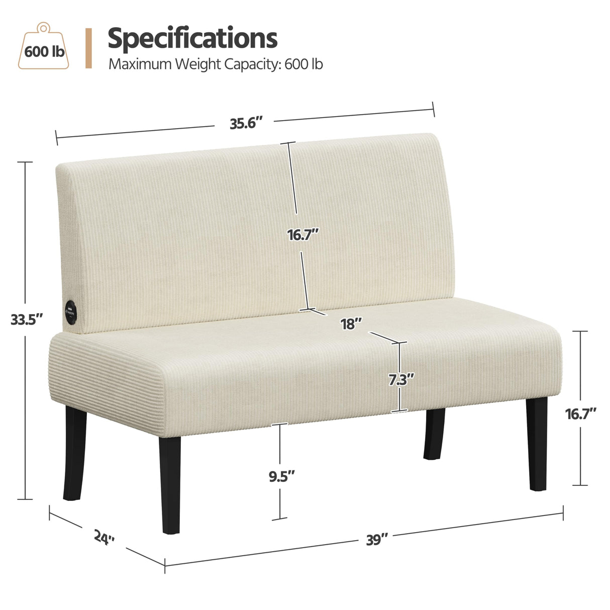 Yaheetech Small Mini Sofa Couch Armless Loveseat Futon for Bedroom, Corduroy Fabric & Easy Assembly, for Small Spaces Living Room,Dorm,Office,Apartment, Beige Yaheetech