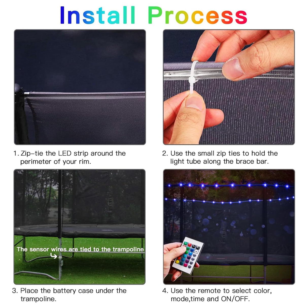 Trampoline Lights, LED Lights for 16Ft 14Ft 12Ft 10Ft, Jump Control 16 Color Change, Waterproof Battery Case Powered (for 14ft Trampoline) Blinngo - Sport