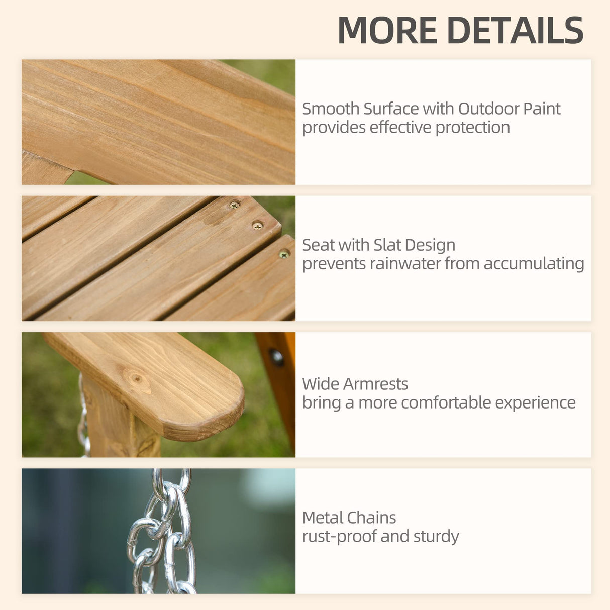 Outsunny 2 Person Porch Swing, Patio Swing, Outdoor Swing Bench with Pine Wood Frame and Hanging Chains for Garden and Yard, 550 lbs Weight Capacity, X Shaped Design, Natural Outsunny