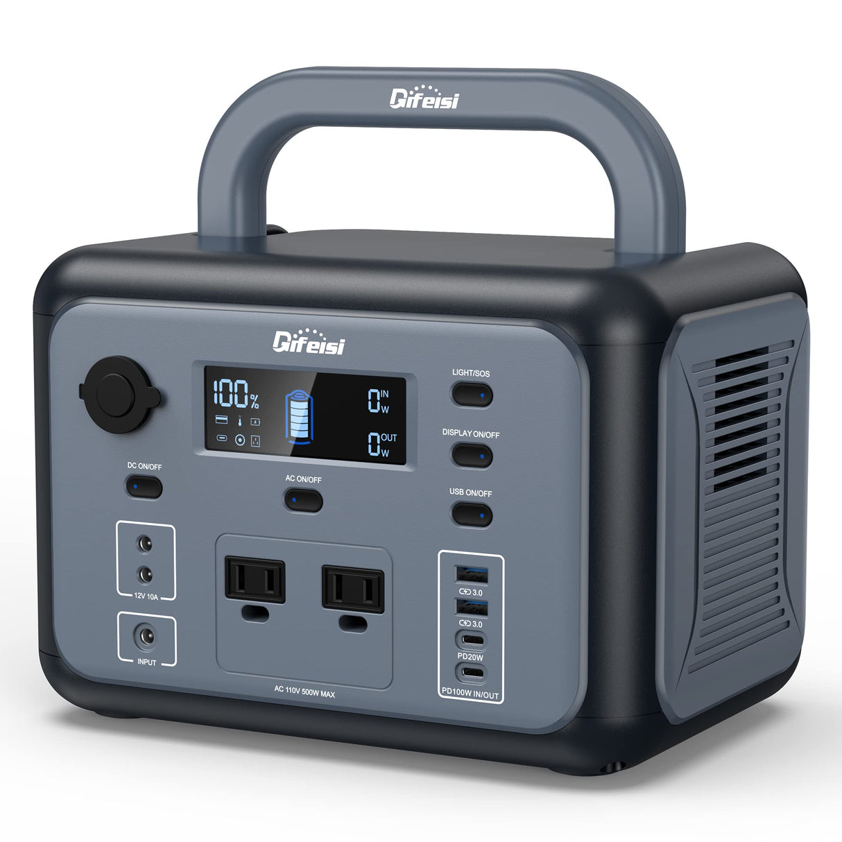 Difeisi P500 Portable Power Station, 518Wh LiFePO4 Battery with 110V/500W Pure Sine Wave AC Outlets, PD 100W Output/Input, Solar Generator for Camping RV CAPA Home Emergency (Solar Panel Optional) Difeisi