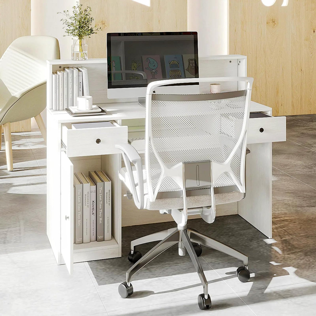 Reception Desk with Counter, Modern Front Table Equipped with Drawers & Keyboard Tray, 47.2-inch Checkout Counter with LED Lights & Power Outlets for Lobbies, Salons, Retail, Home Offices TUSY