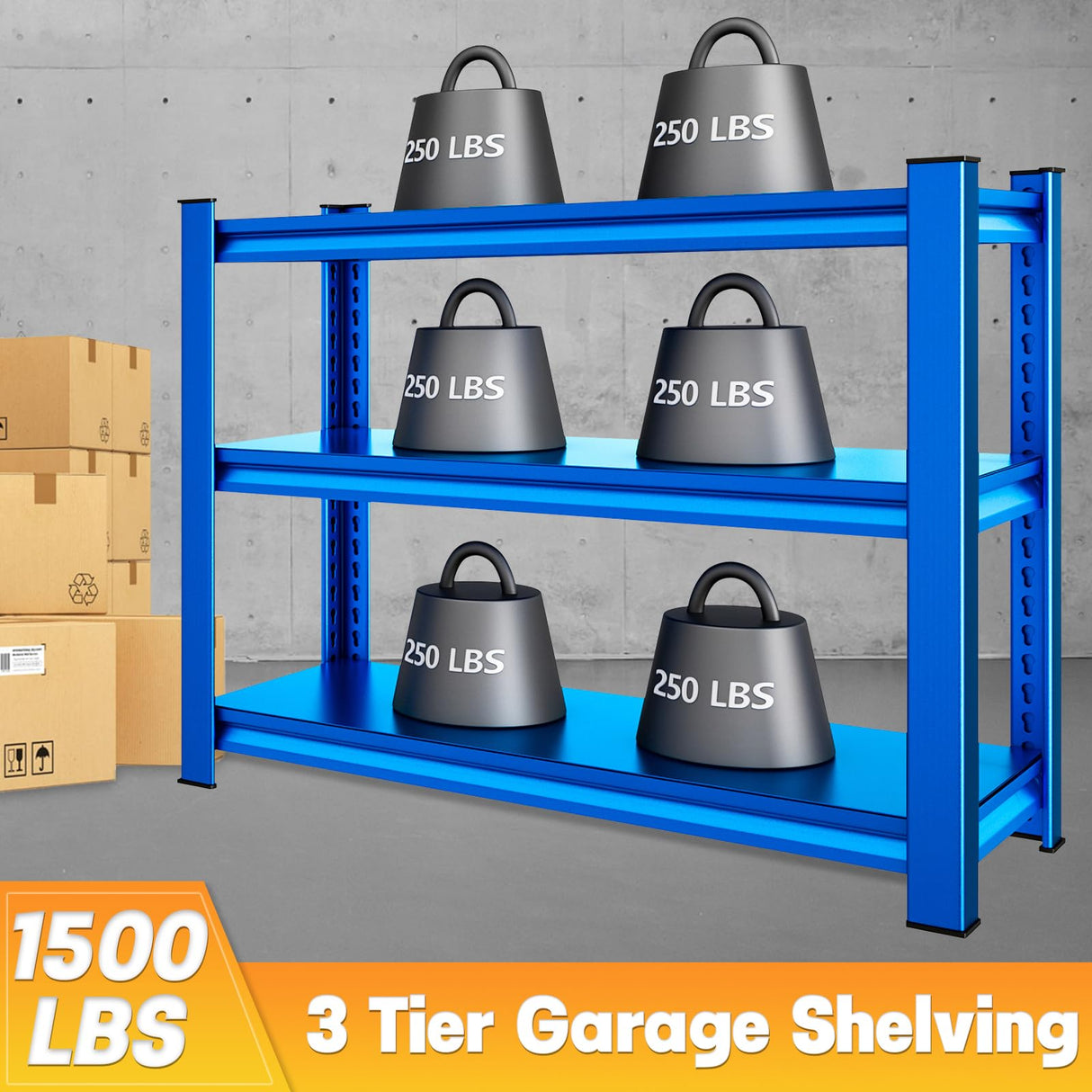 Rufokisa 40" W Garage Shelving Heavy Duty,1500LBS Loads Adjustable Garage Storage Shelves,3-Tier Metal Storage Racks and Shelving Units, Utility Rack Shelves,40”W x 18”D x 36”H,Blue Rufokisa