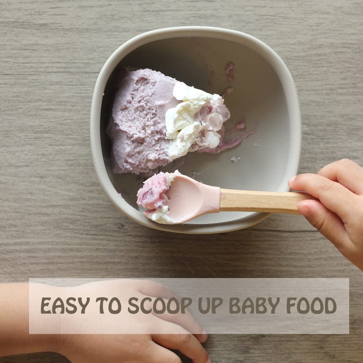 Ginbear Silicone Baby Spoon and Fork Set Self-feeding, Baby Flatware Sets, Toddler Feeding Utensils for Child 6 Months+ (Hazy Green/Almond) Ginbear