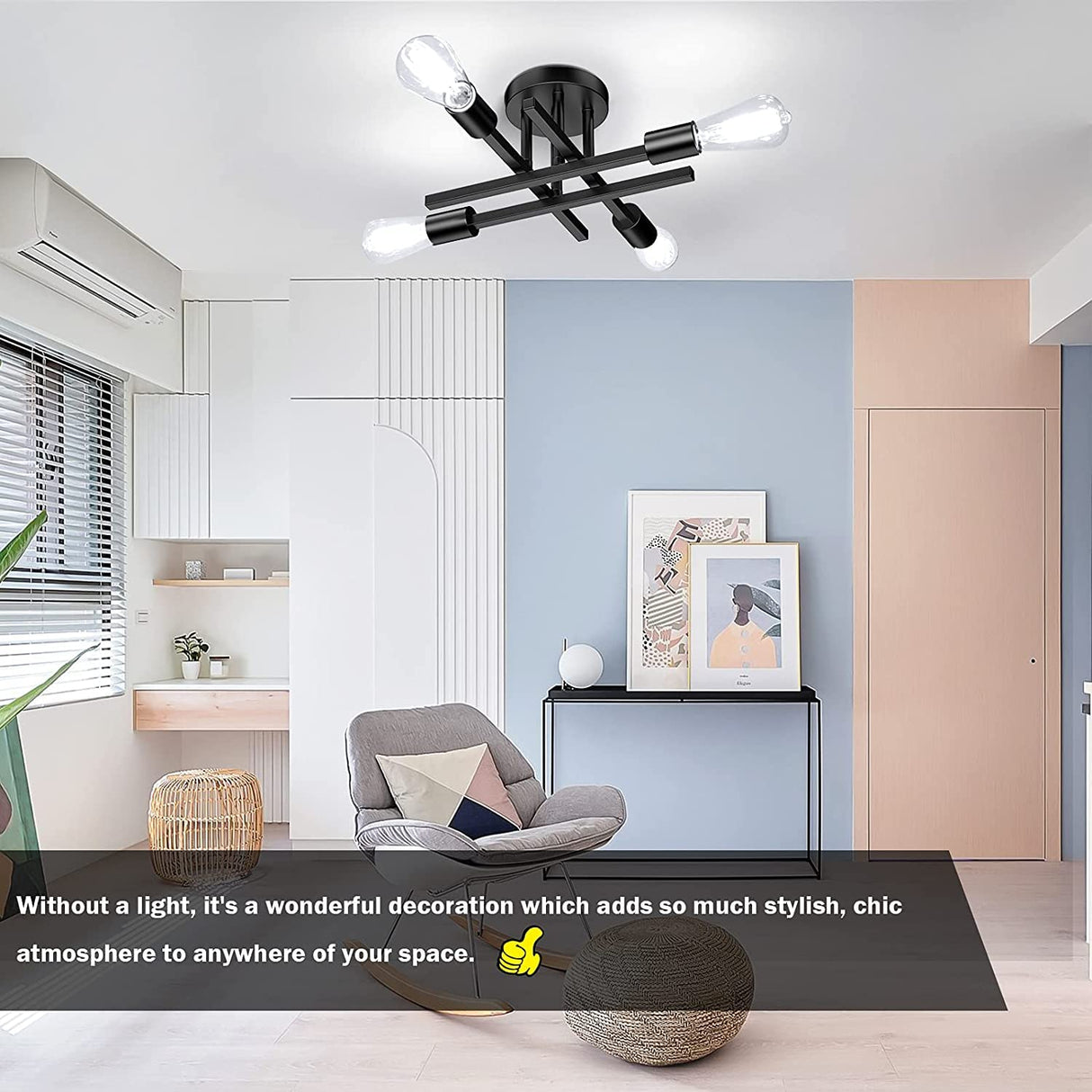 TOBUSA Semi Flush Mount Ceiling Light Fixture Matte Black, Modern Sputnik Close to Ceiling Light, Chandelier Light Fixture Ceiling for Bedroom Kitchen Living Room Dining Room, 4 Light E26 Socket TOBUSA