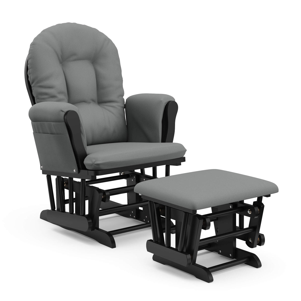 Storkcraft Premium Hoop Glider & Ottoman (Black with Gray) — GREENGUARD Gold Certified, Solid Wood Craftsmanship, Convenient Storage Pockets, Smooth-Gliding Chair for Nursery, Multi-Award-Winning Storkcraft