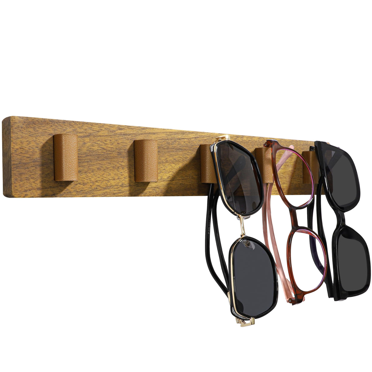Spaceneat Sunglass Holder for Wall - Keep Your Eyewear Safe & Secure - Eyeglass Organizer for Multiple Glasses Display, Hanging Sunglasses Storage Stand, Reading Glasses Holder Rack - Walnut, 5 Slot Spaceneat