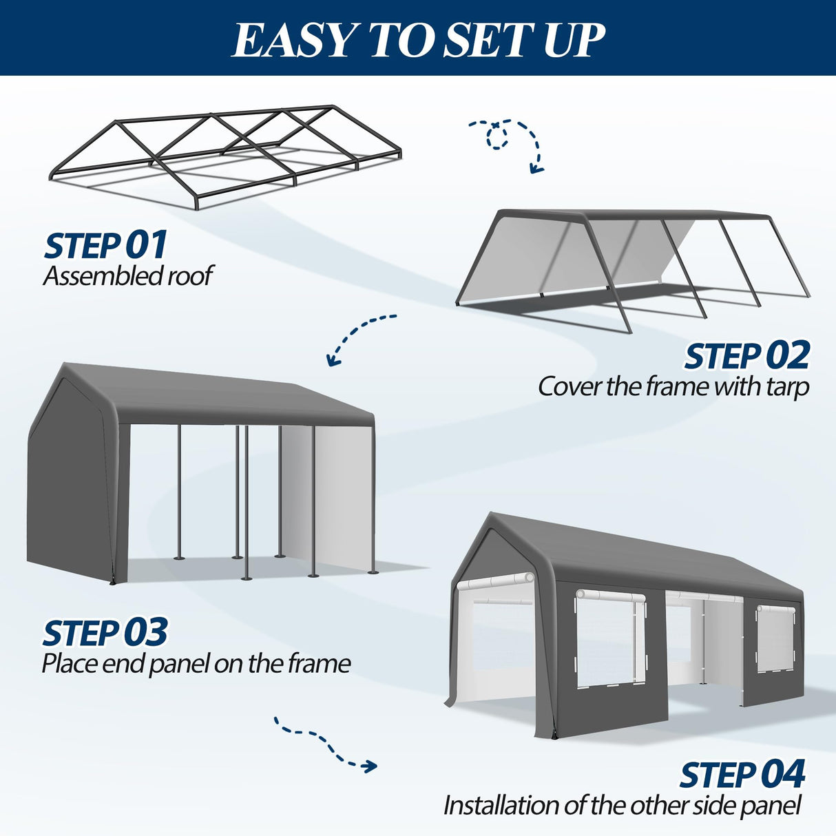 COVERONICS 12x20 FT Heavy Duty Carport Tent - Portable Outdoor Car Canopy with Roll-up Side Doors & Windows, Portable Garage with 4 Sandbags for Car, Truck and Outdoor Event, Gray COVERONICS