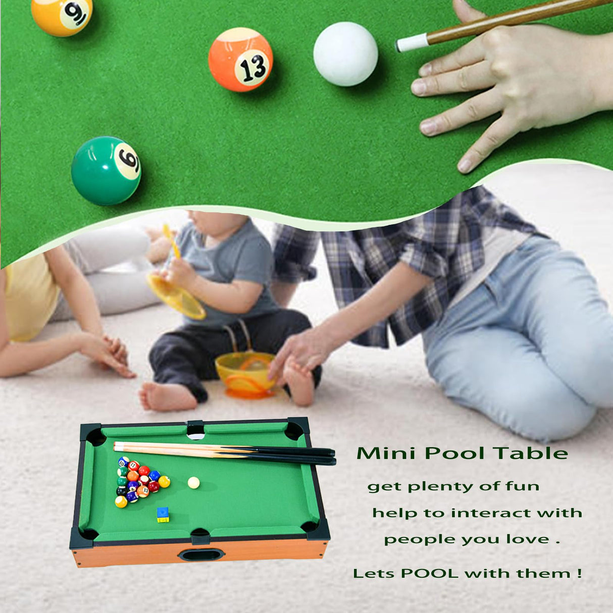 Hora de Lima Mini Pool Table for Kids Mini Billiards Table-Top Game Pool Table Toy for Cat Pool Tables Fun for Kids Birthday Children's Day Gift (14") Hora de Lima