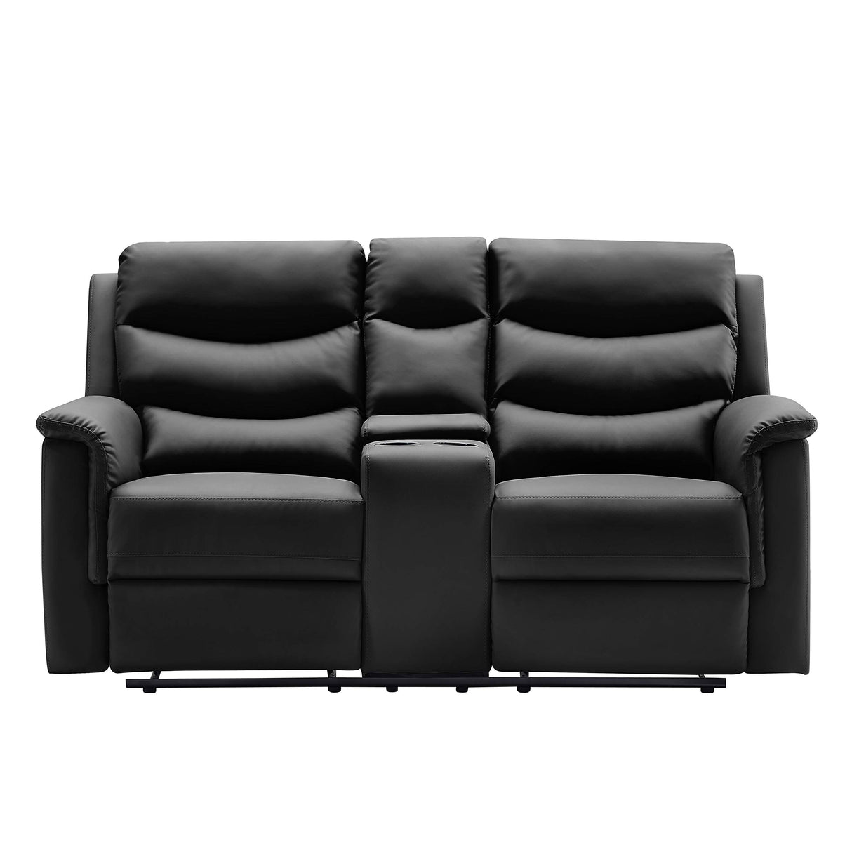Ball & Cast 67" Comfy Living Room Sofa Set with 2 Recliners,Leather Adjustable Loveseat Couch W/ 2 Cup-Holder & Storage,2-Seater Motion Lounger Furniture for Home Theater Game Small Room Seating,Black Ball & Cast