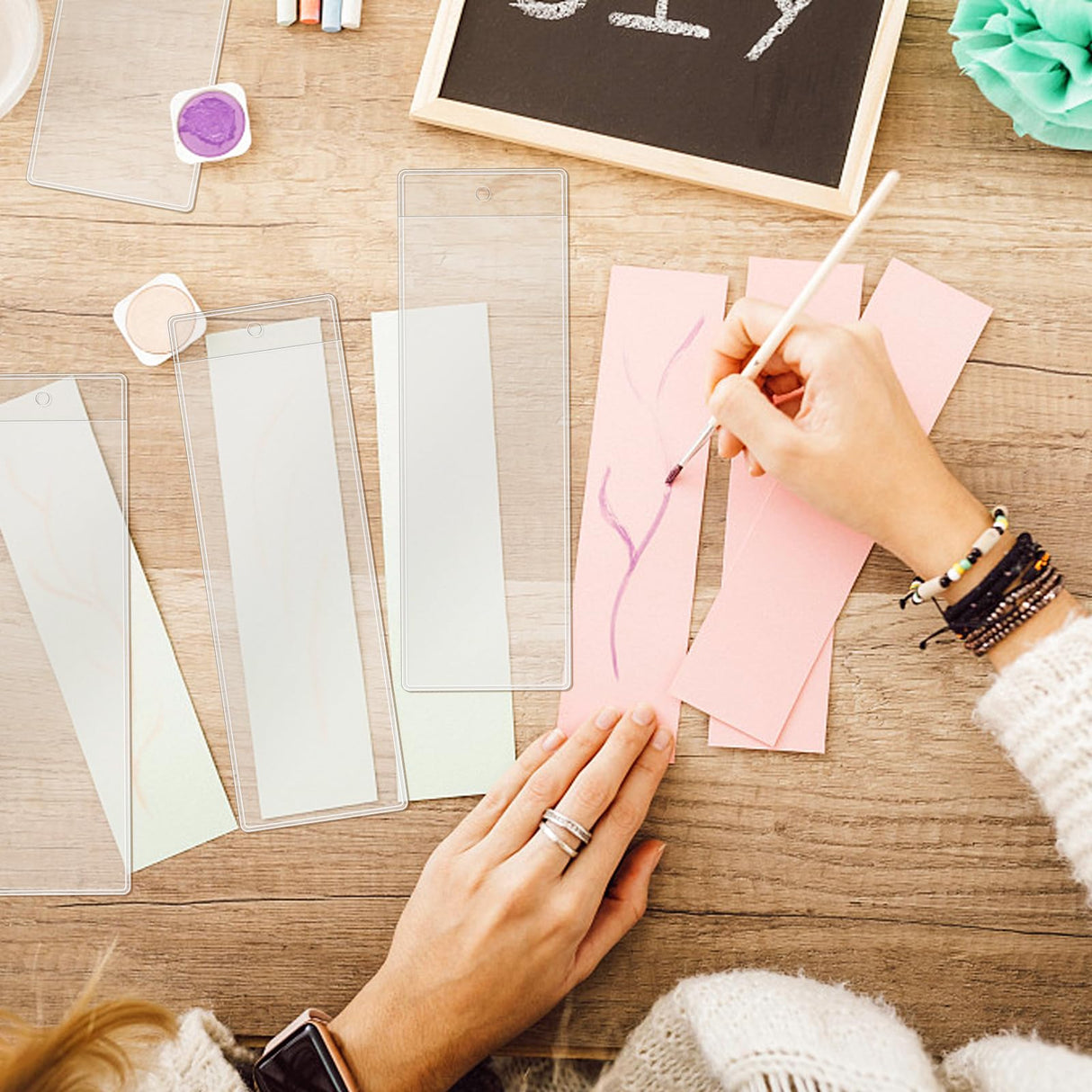 Wpxmer 100 PCS Clear Bookmark Sleeves, Blank Bookmark Holder Sleeves for School and Office Use, 6.7 x 2.3 inches Wpxmer