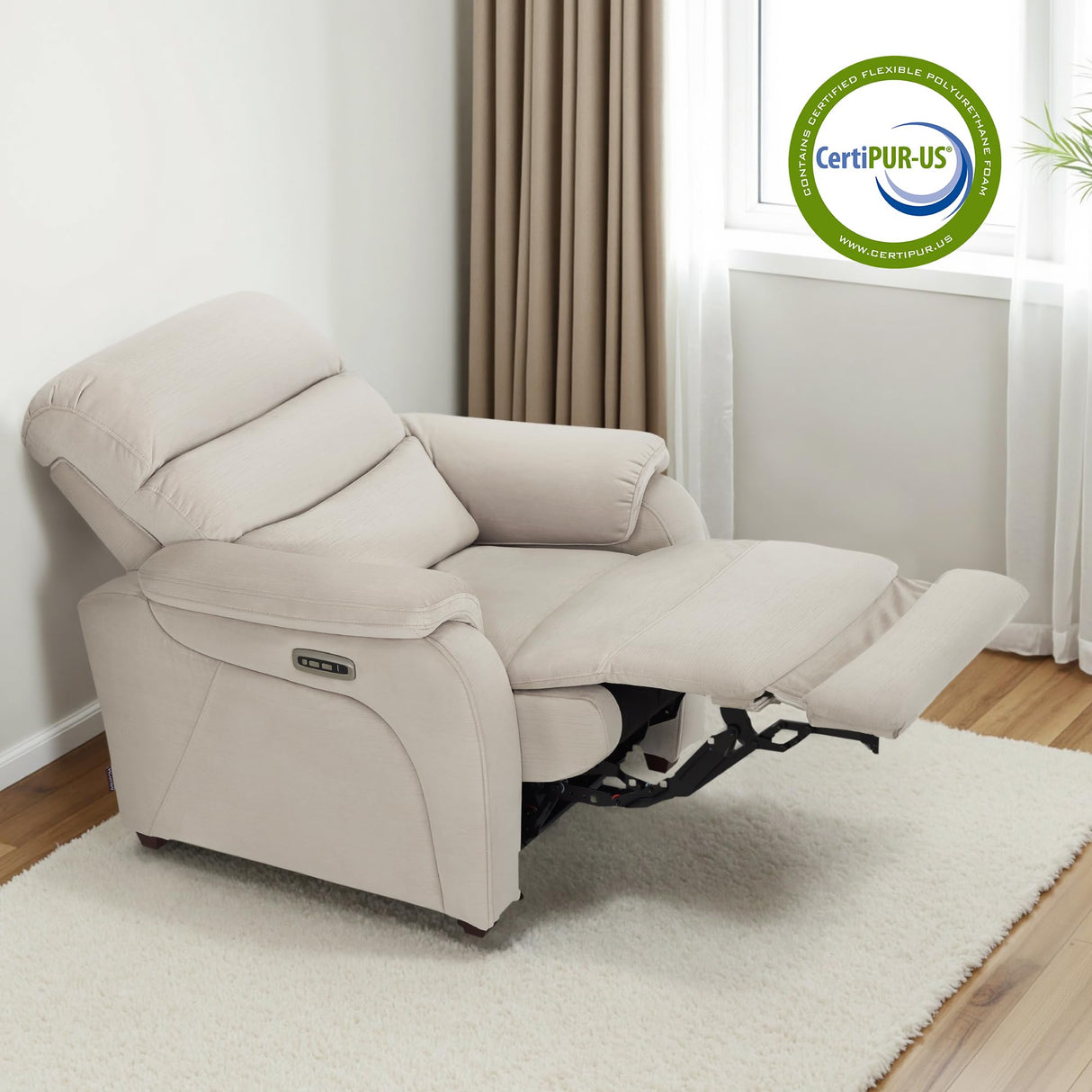 MCombo Power Zero Wall Hugger Recliner Chair for Small Space RV Living Room, Power Recliner with Adjustable Headrest, USB & USB-C Charging Ports, Fabric ST257 (Beige) MCombo