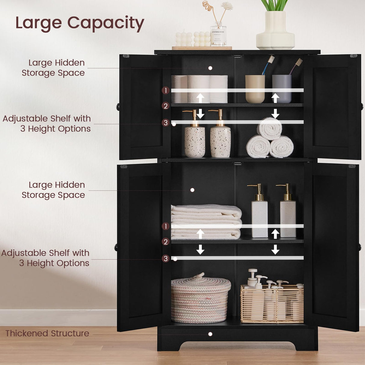 Iwell Natural Rattan Storage Cabinet with 4 Doors and Adjustable Shelf Iwell