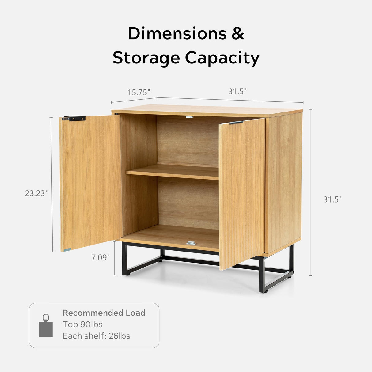 EYYTHUNG Fluted Storage Cabinet Set of 2, Sideboard Buffet Cabinet Modern Accent Cabinet with Adjustable Shelves, Credenza, Console Table Entryway Cabinet for Living Room, Natural Oak EYYTHUNG