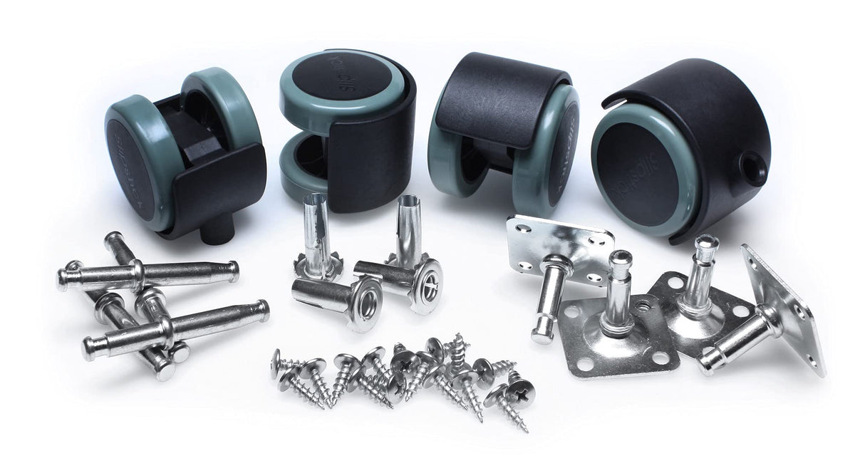 Slipstick CB681 2 Inch Floor Protector Rubber Caster Wheels (Set of 4) 5/16 Inch Stem or Top Plate Mounting Options - Black/Gray Green Slipstick
