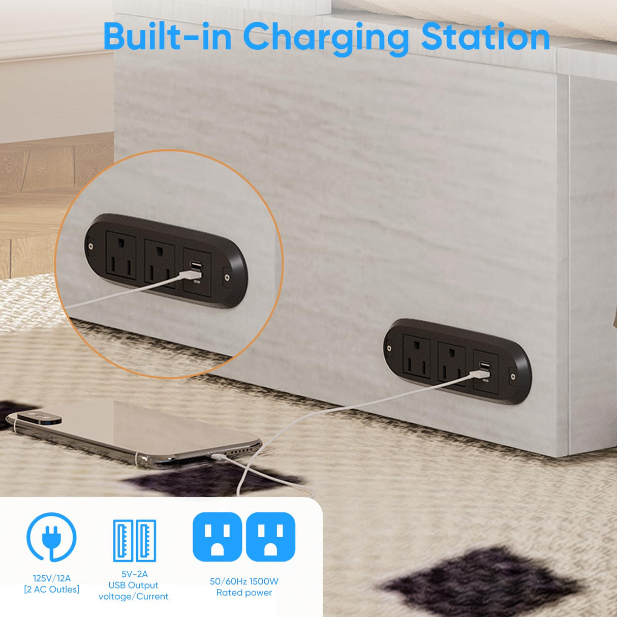 PUREMIND Queen Murphy Bed Cabinet with Mattress Included, Bedroom Cabinet Beds with USB Charging Station, Murphy Chest Bed with Storage Drawers, Horizontal Wallbed for Guest Room White PUREMIND