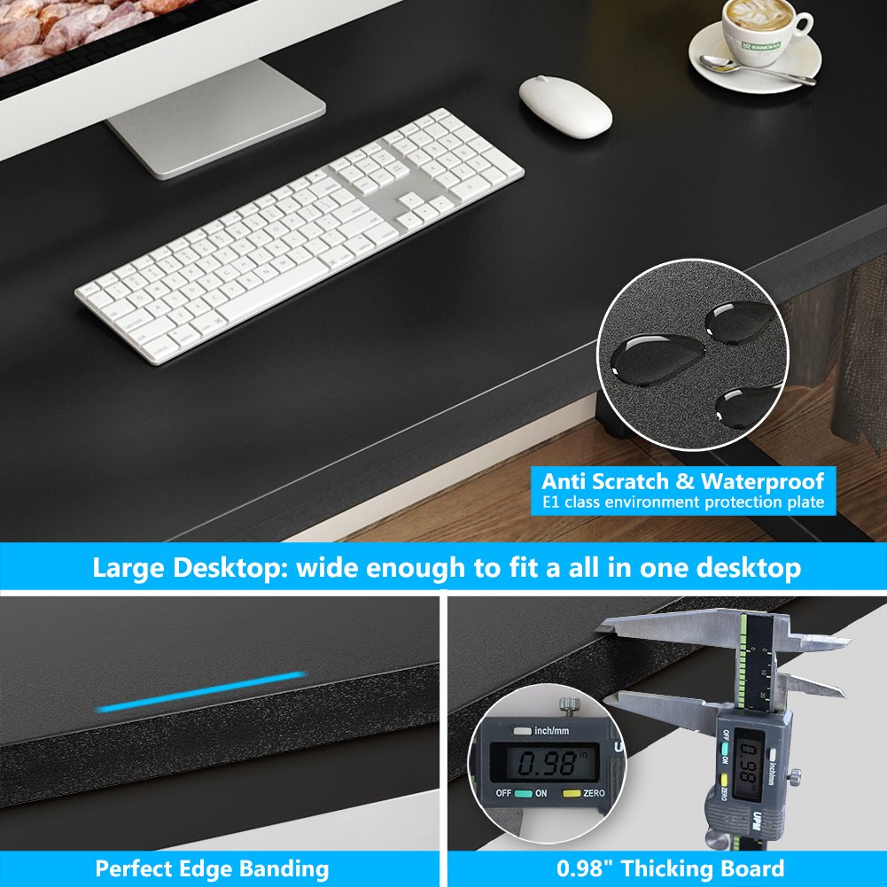 Tribesigns Computer Desk, 55 inch Large Office Desk Computer Table Study Writing Desk for Home Office, Black + Black Leg Tribesigns
