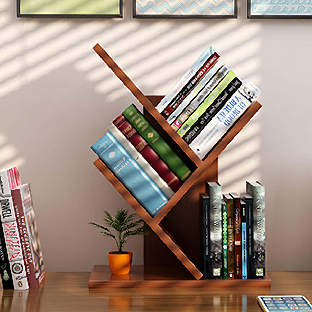 Godferyxin Book Tree Bookshelf, 3-Tier Wood Small Tree Bookcase for Displaying Books, CDs, Magazines and More at Office, Home or School Godferyxin