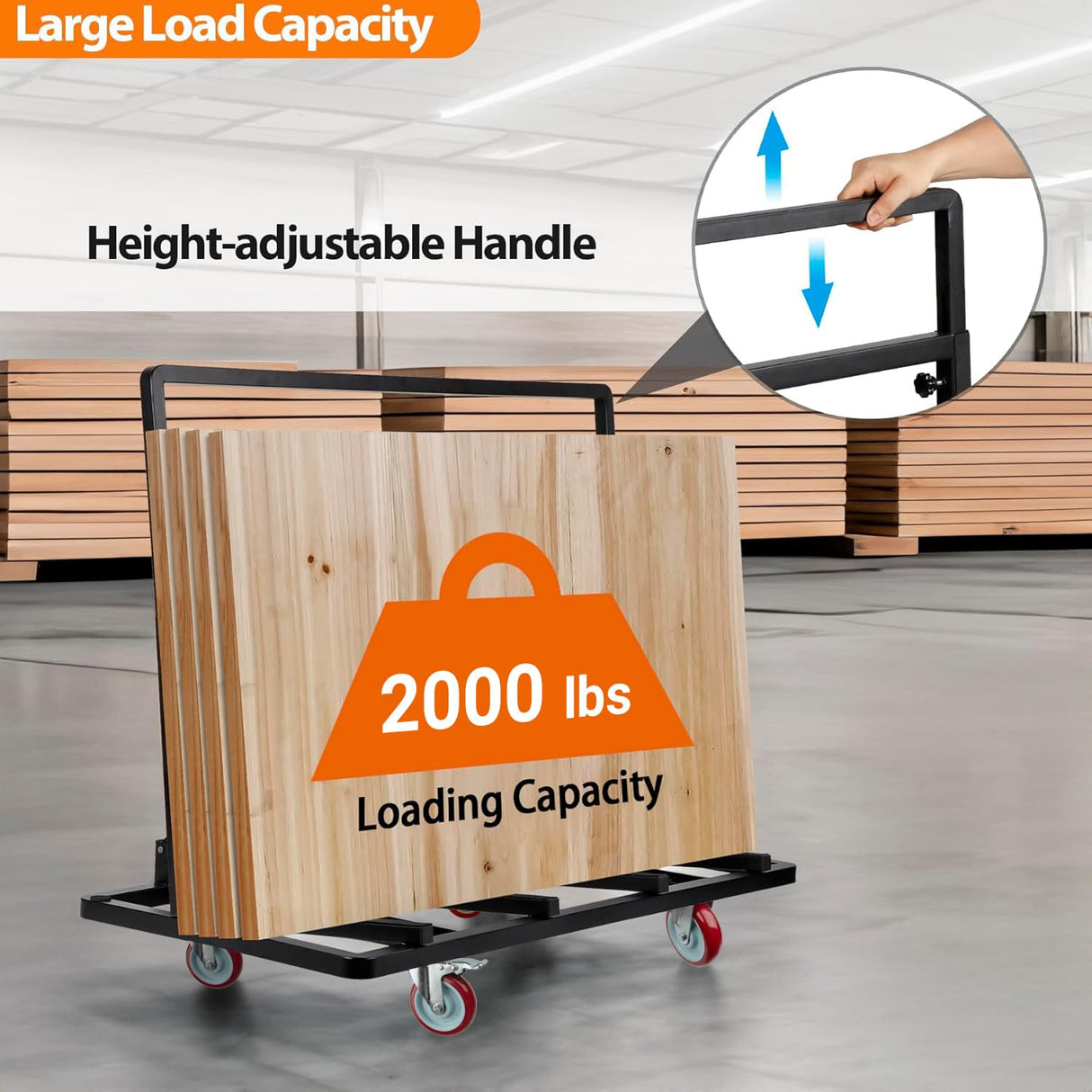 Eastrexon Folding Drywall Cart, Drywall Dolly w/ 5" Swivel Casters, 44.5" x 22" x 40" Plywood Cart w/ 2000 LBS Load Capacity, Portable Panel Truck Cart for Handling Plywood, Plasterboard, Glass Eastrexon