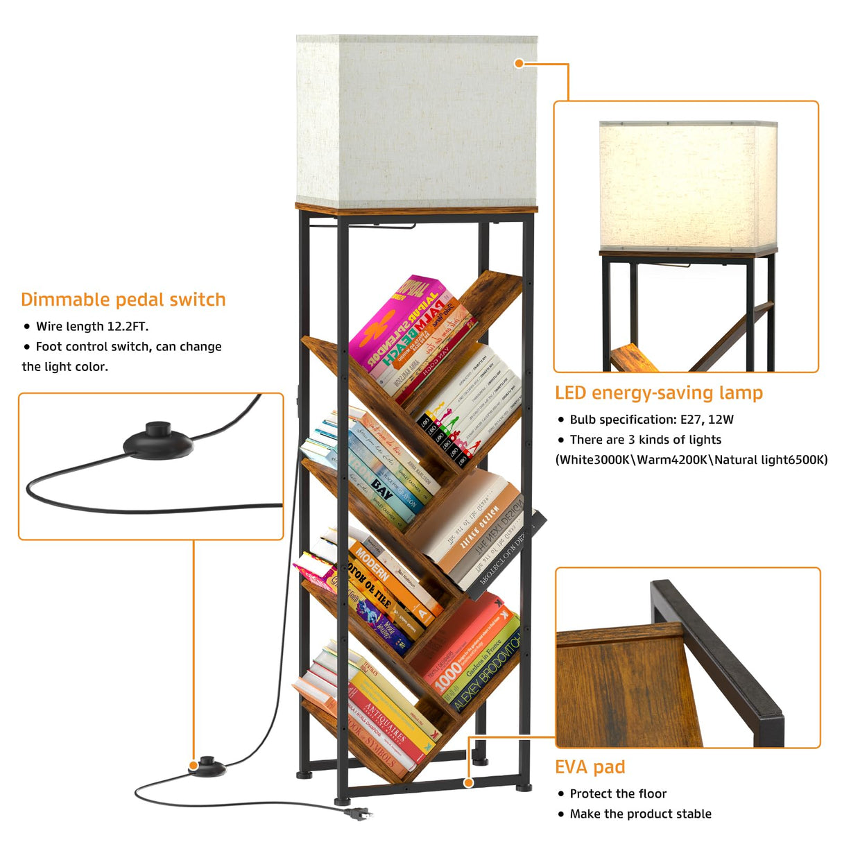 Cutogxon Tree Bookshelf with Light - 8 Tier Floor Standing Tree Bookshelf for Hardcover Books Three Types of Light Cutogxon