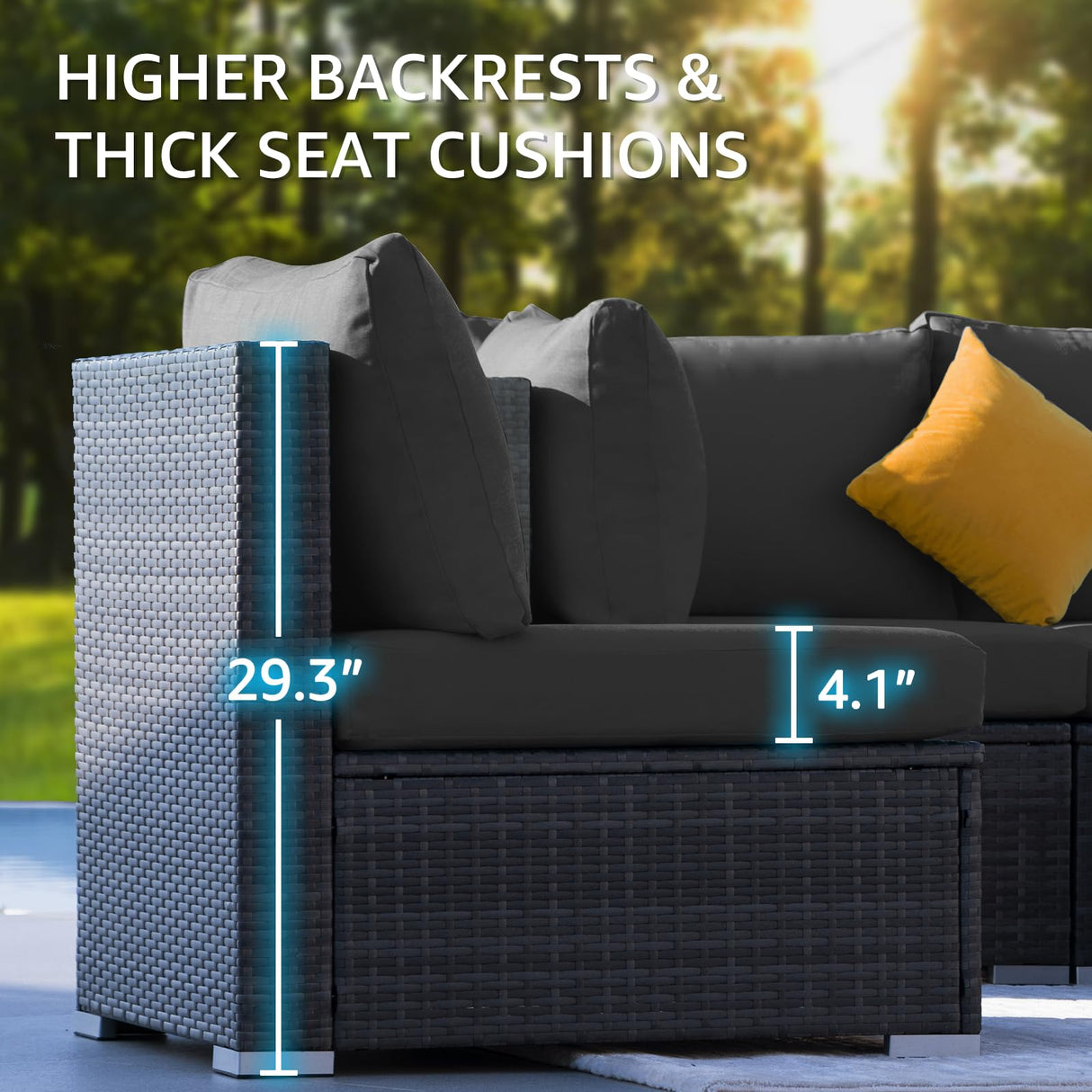 NICESOUL 10 Piece Contemporary Patio Furniture Set with Firepit Table Natural Gas/Propane, 29.3'' High Backrest Outdoor Sofa Conversations, 9 Seats Deep Wide Seating Wicker Sectionals, Dark Gray NICESOUL