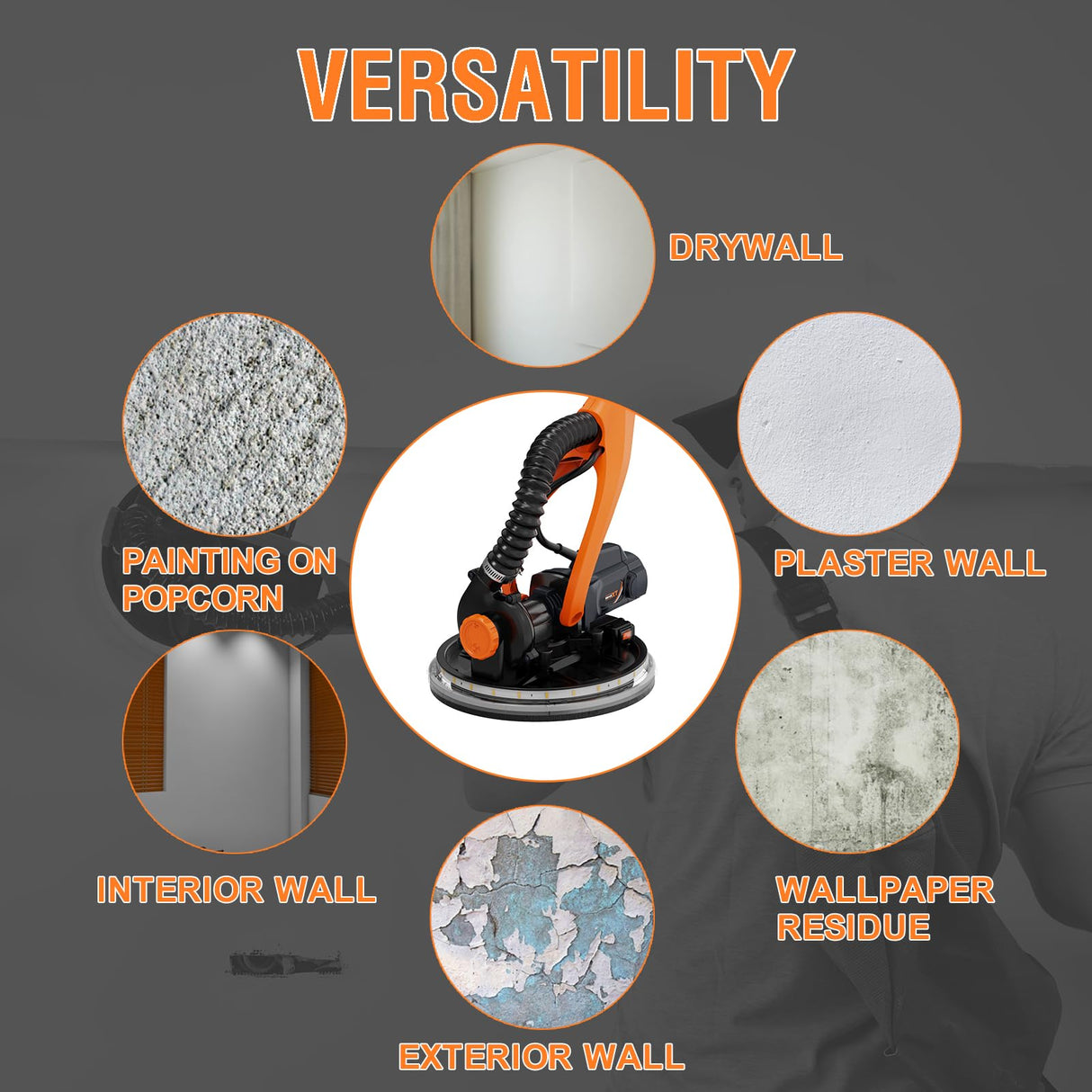 MAXXT Drywall Sander with Vacuum Dust Collection, Popcorn Ceiling Removal Tool, 6 Variable Speed Foldable Telescopic Electric Wall Sander, 600-1900RPM Power Sander Tool, LED Light, 18Pcs Sanding Discs MAXXT