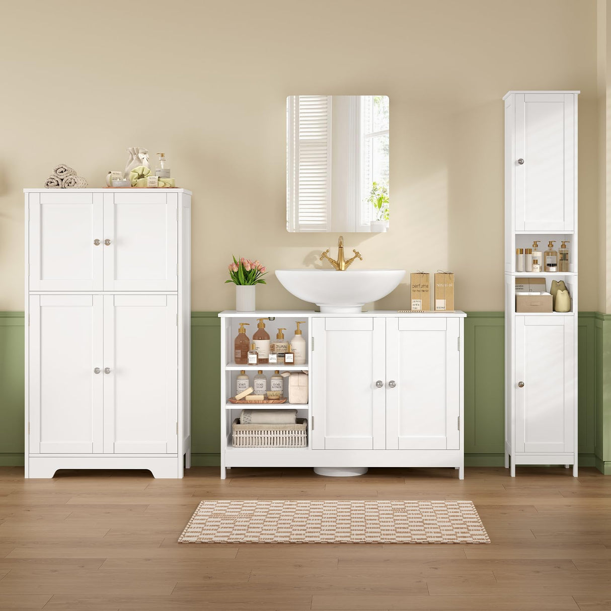 TEENFON 35.4" Pedestal Sink Storage Cabinet with 2 Doors and Adjustable Shelves, Bathroom Sink Cabinet, Under Sink Storage with U-Shape Cut-Out, White TEENFON