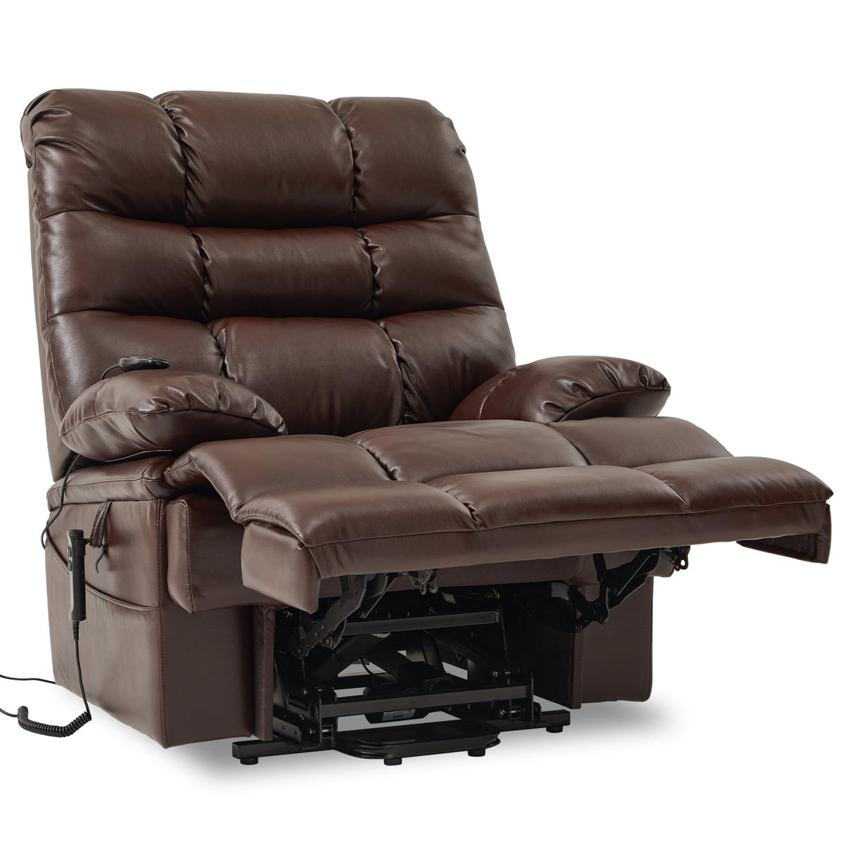 DYNOX 400lbs Lift Chairs for Big & Tall Seniors Power Lay Flat Recliner Extra Large Wide Oversized Lift Sofa with Heat Massage Electric Lift Recliner Chair Bed(9205,Faux Leather, Dark Brown) DYNOX