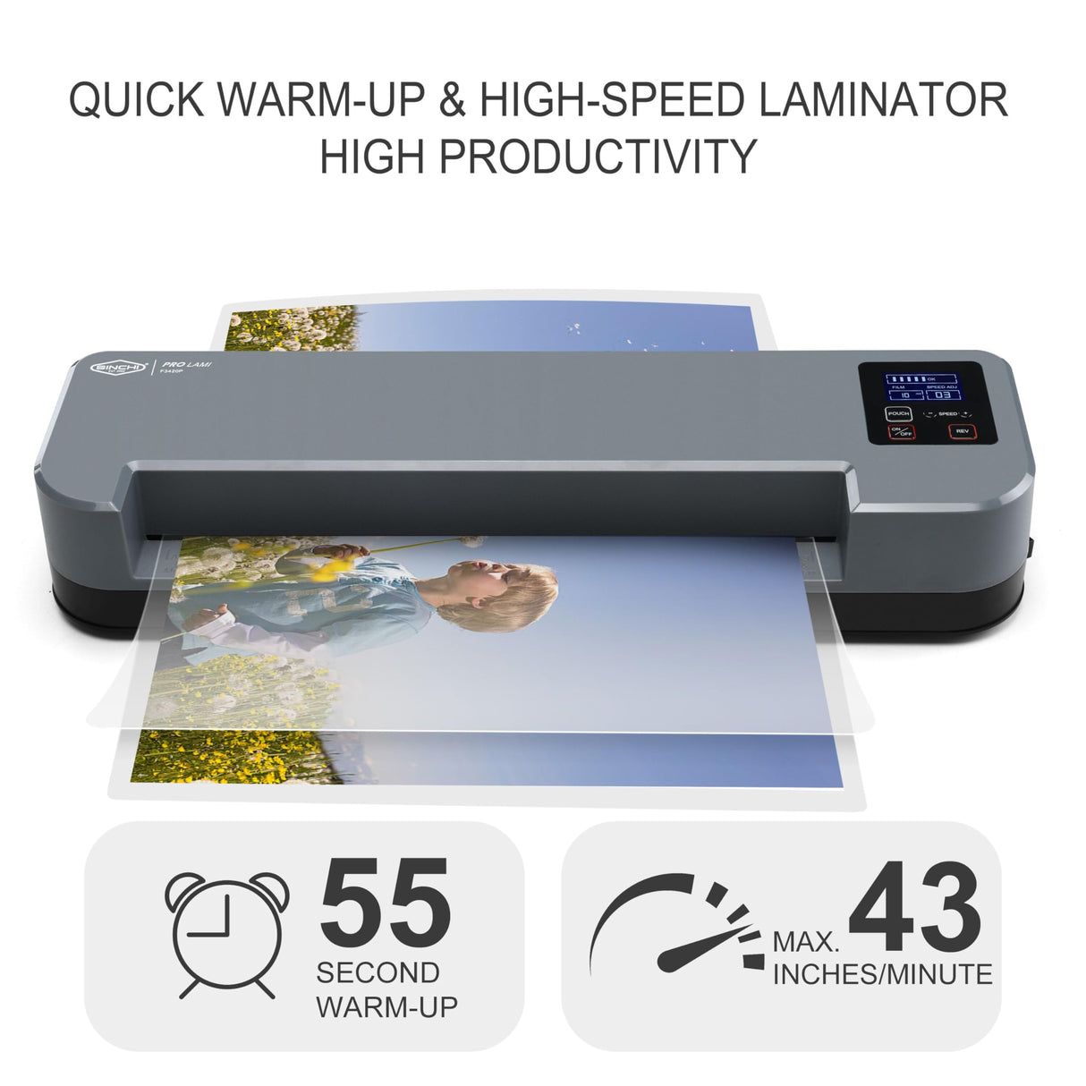 SINCHI 4-Roller Commercial Laminator Machine with LCD Display, 3-10 Mil, 55-Second Warm-up, 43 inches/Minute, 13-inch Thermal Laminating Machine for Office, School, Home SINCHI