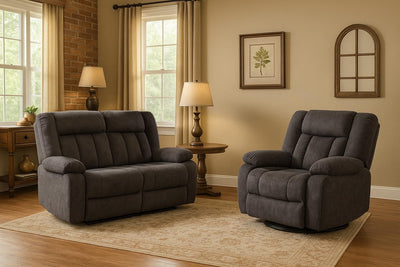 LUCKLIFE Recliner Sofa Set with Manual Recliners,Living Room Furniture Set with Reclining Couch,Loveseat and Armchair,Breathable Fabric Upholstery,Thick Cushions and Ergonomic Design,Dark Gray (2+1)