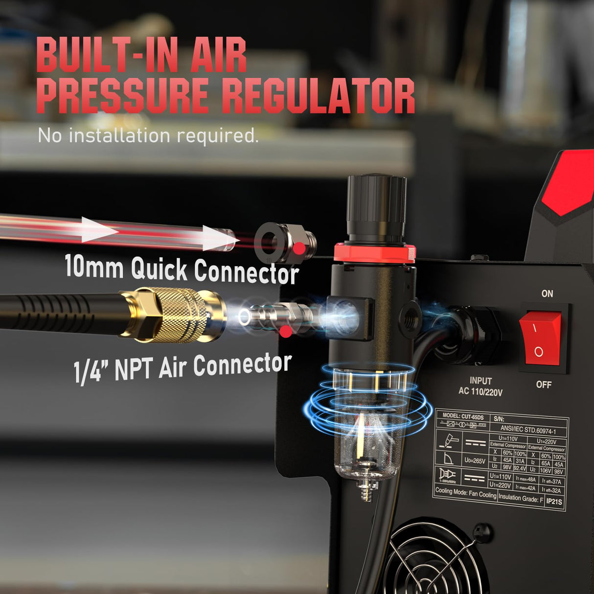 YESWELDER Plasma Cutter 65Amp Non-High Frequency Non-Touch Pilot Arc, Digital Display DC Inverter 110/220V Dual Voltage Blowback Plasma Cutting Machine CUT-65DS PRO YESWELDER