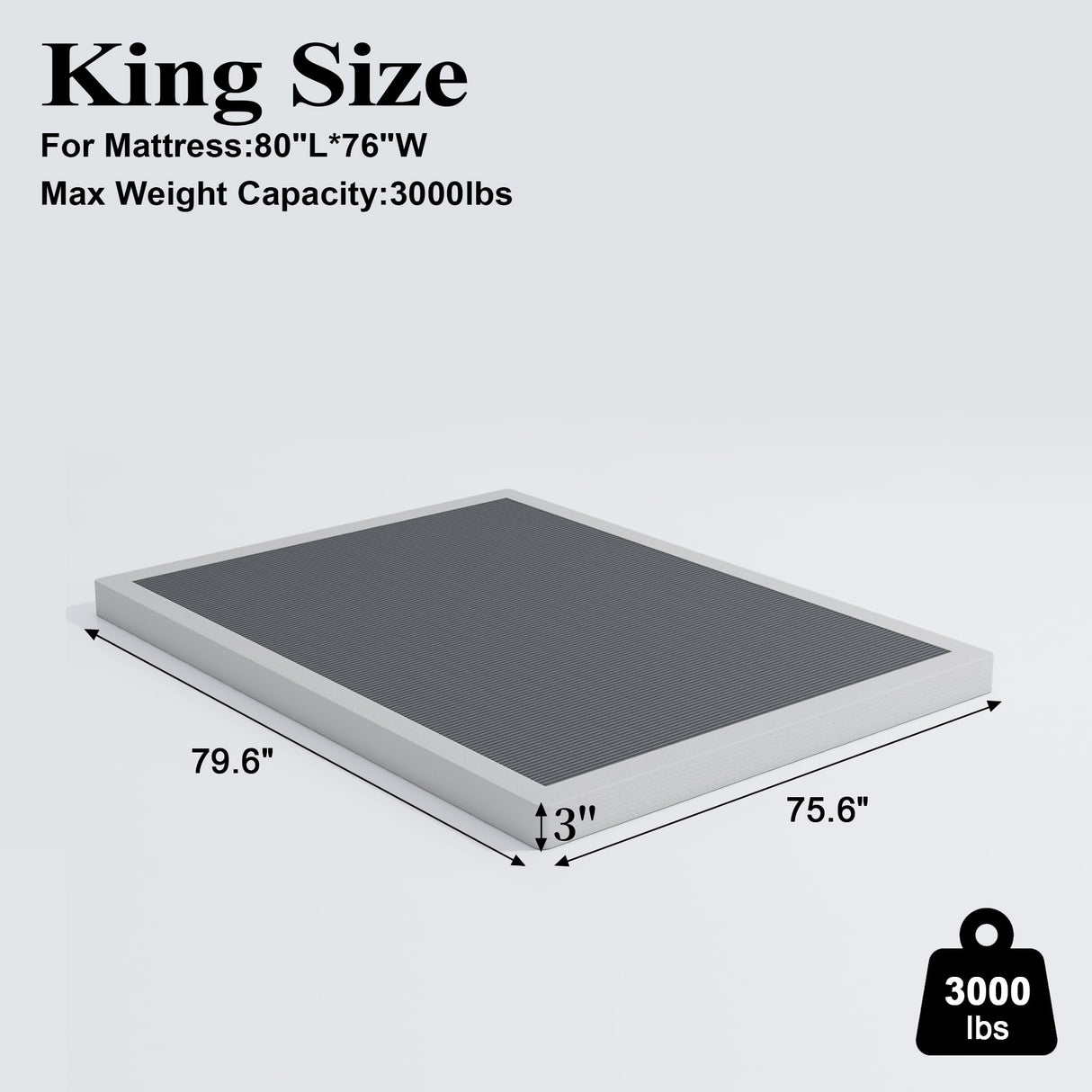 Vehowy 3 Inch Box Spring King, Low Profile Box Spring King Size, Metal Bed Base,Heavy Duty Mattress Foundation, Non-Slip,Easy Assembly Vehowy
