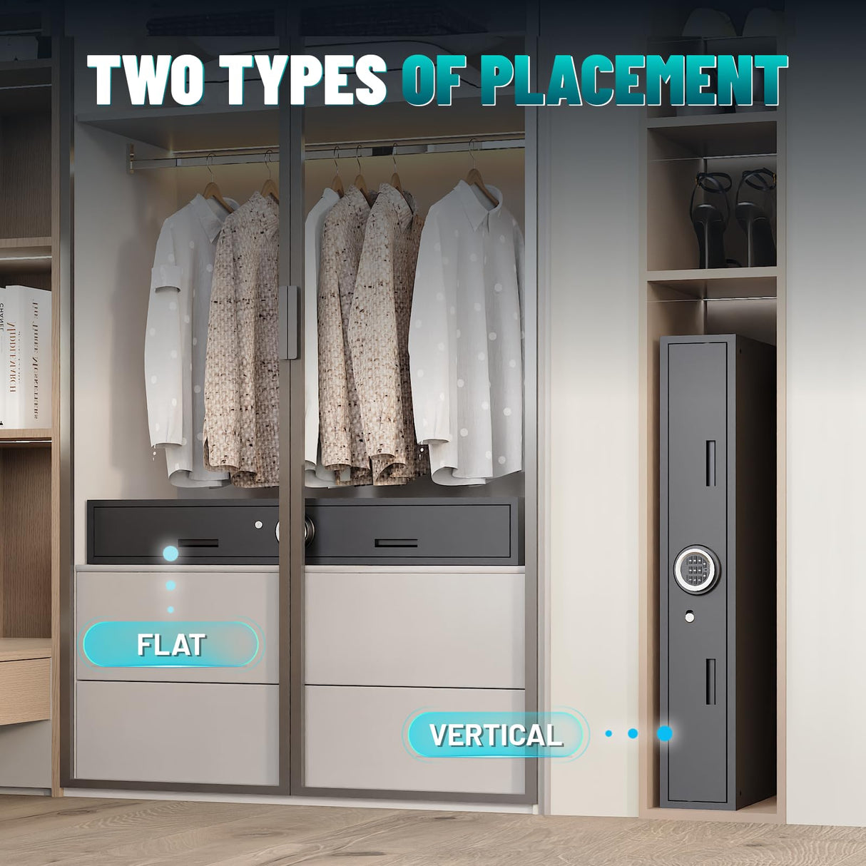 Eltean Under Bed Gun Safe for Rifles and Pistols, Gun Storage Safe Drawer,Rifle Safe with Upgraded Digital Panel, Shotgun Cabinet with LED Lights, Quick Access Eltean