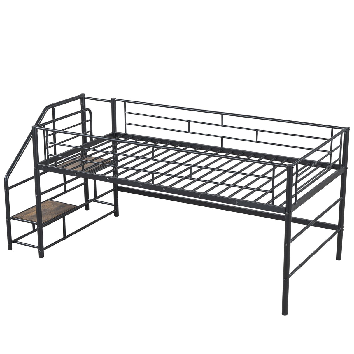 Merax Metal Low Loft Bed Frame with Full Length Guardrails, Easy Assemble Black Merax