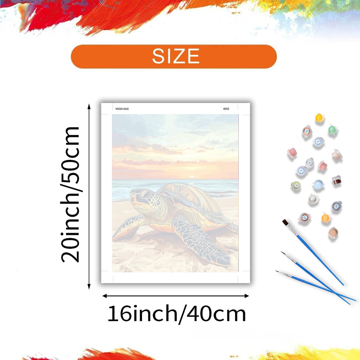 Hawksbill Turtle on Beach Paint by Number Kits for Adults, Ocean at Sunset Paint by Numbers, Sea Waves Cute Animals DIY Acrylic Paints Oil Painting for Home Decor(16×20inches, No Frame) ARNLRDYA