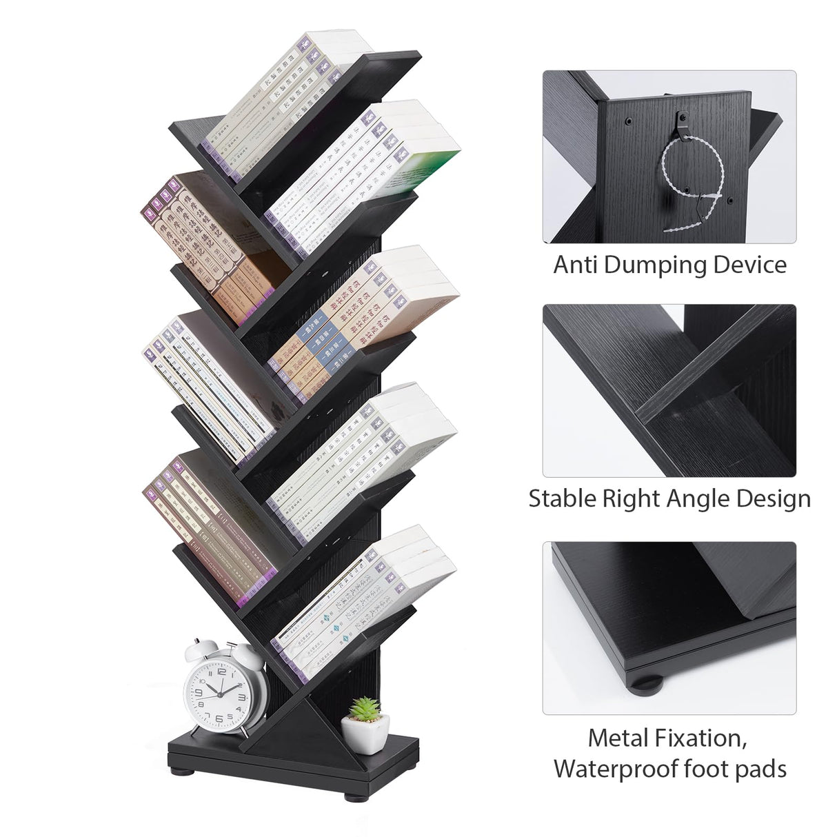 ruboka 8 Tier Tree Bookshelf,8 Shelf Floor Standing Bookcase Display for CDs/Magazine/Books, Retro Bookshelf for Bedroom, Living Room, Office,Balcony,Book Organizer Storage Shelves ruboka