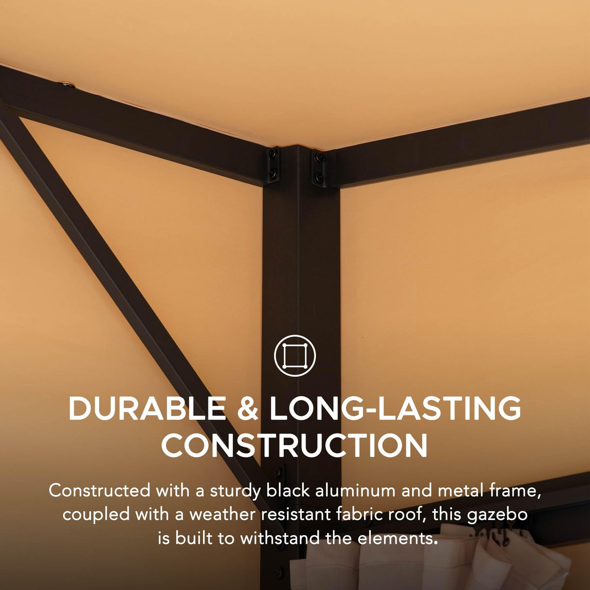 Sunjoy 10 x 12 ft Wall Mounted Gazebo with Weather Resistant Fabric Roof, Black Aluminum & Metal Frame Lean to Gazebo with Curtains and Netting Sunjoy