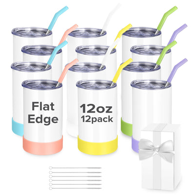 FASTSUB Sublimation Tumbler 12 oz Blanks Bulk Cups Stainless Steel Double Wall Vacuum Insulated with Lid and Straw Nozzle Silicone Cover Gifts for Heat Press Transfer White 12 Pack