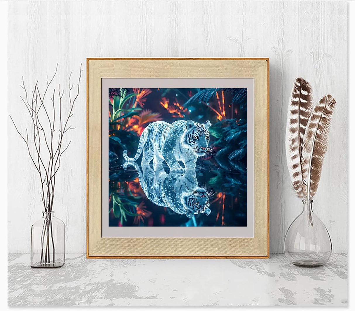 5D Diamond Painting Kits for Adults Beginners,Tiger Lake Diamond Art Kit,DIY Full Round Drill Diamond Dot Gem Art Kits for Adults,Home Wall Decor 13.78x13.78 Inch Acelii