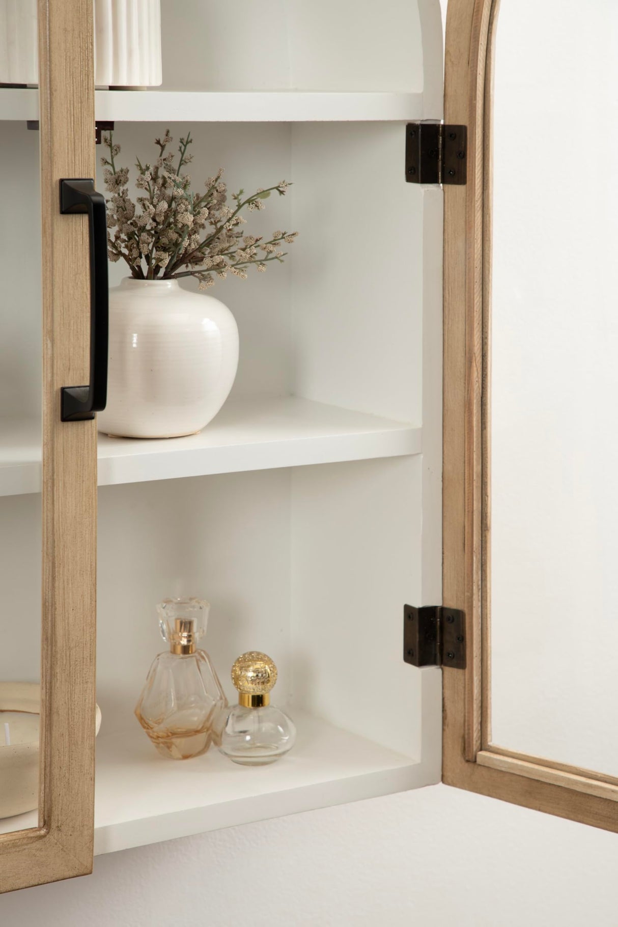 Kate and Laurel Arcott Modern Arch Wall Cabinet, 21 x 8 x 30, Natural Wood and White, Transitional Arched Cabinet for Use as Over-The-Toilet Storage or Living Room Storage Cabinet Kate and Laurel