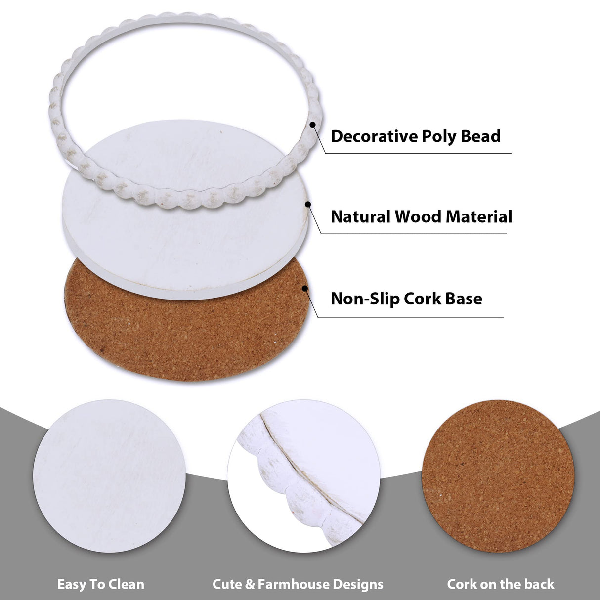 GENMOUS 6 Pack Farmhouse Wooden Bead Coasters with Metal Holder for Coffee Table Decor, Round Handmade Cup Coasters Set for Drinks Absorbent, Rustic Cute Coasters for Home Kitchen Table Décor GENMOUS & CO.