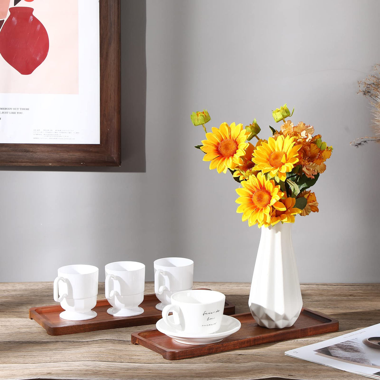 Skylety 15 Pack Solid Wood Serving Tray Large Acacia Party Server Platter Rectangular Charcuterie Board with Grooved Handle for Home kitchen Cheese Skylety