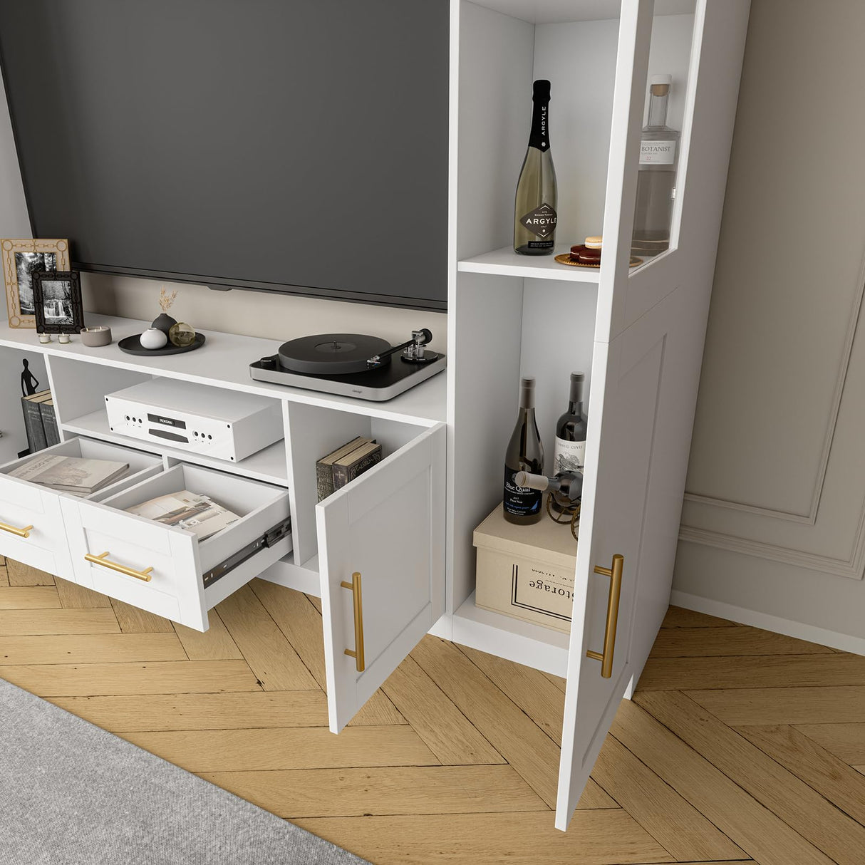 Mekminop 4-Piece Wall Unit TV Stand for TVs Up to 70", Modern Entertainment TV Wall Unit with Shelves, Large Wall Media Center for Living Room, White Mekminop