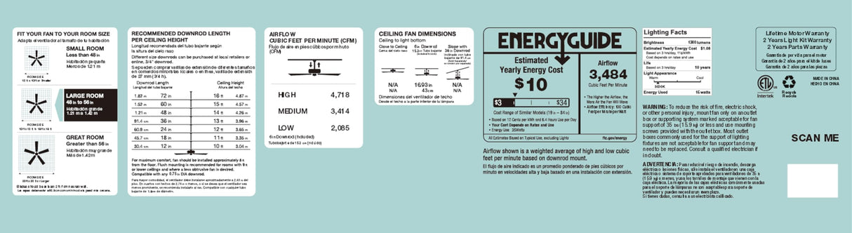 Good Housekeeping Canton (63010-MB) 52" Indoor Ceiling Fan with Carved Wood Blades, Integrated LED, and Remote Control (Matte Black) Good Housekeeping
