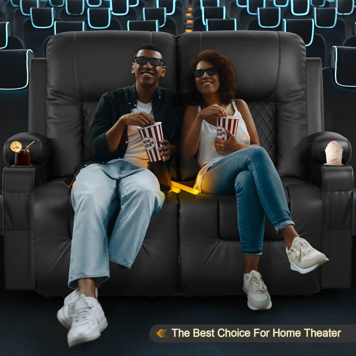 FURNIMAT Loveseat Recliner Sofa, 2 Seater Reclining Loveseat Sofa, PU Leather Recliner Loveseat Couch, Modern Recliner Chair for Living Room, with Cup Holder and 2 Cell Phone Holder, USB Ports, Black FURNIMAT