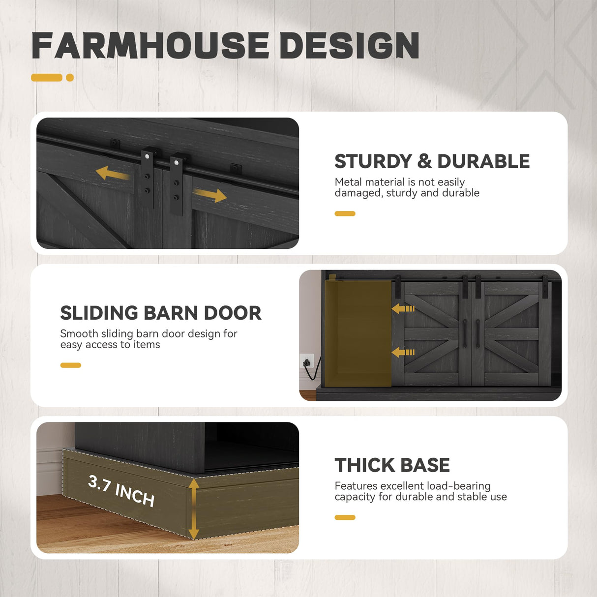 YITAHOME 52" Farmhouse Coffee Bar Cabinet with Storage, Buffet Cabinet with Goblet Holder, 5 Hooks, Power Outlets, Sideboard Cabinet with Sliding Barn Doors for Kitchen & Living Room (Black Oak) YITAHOME