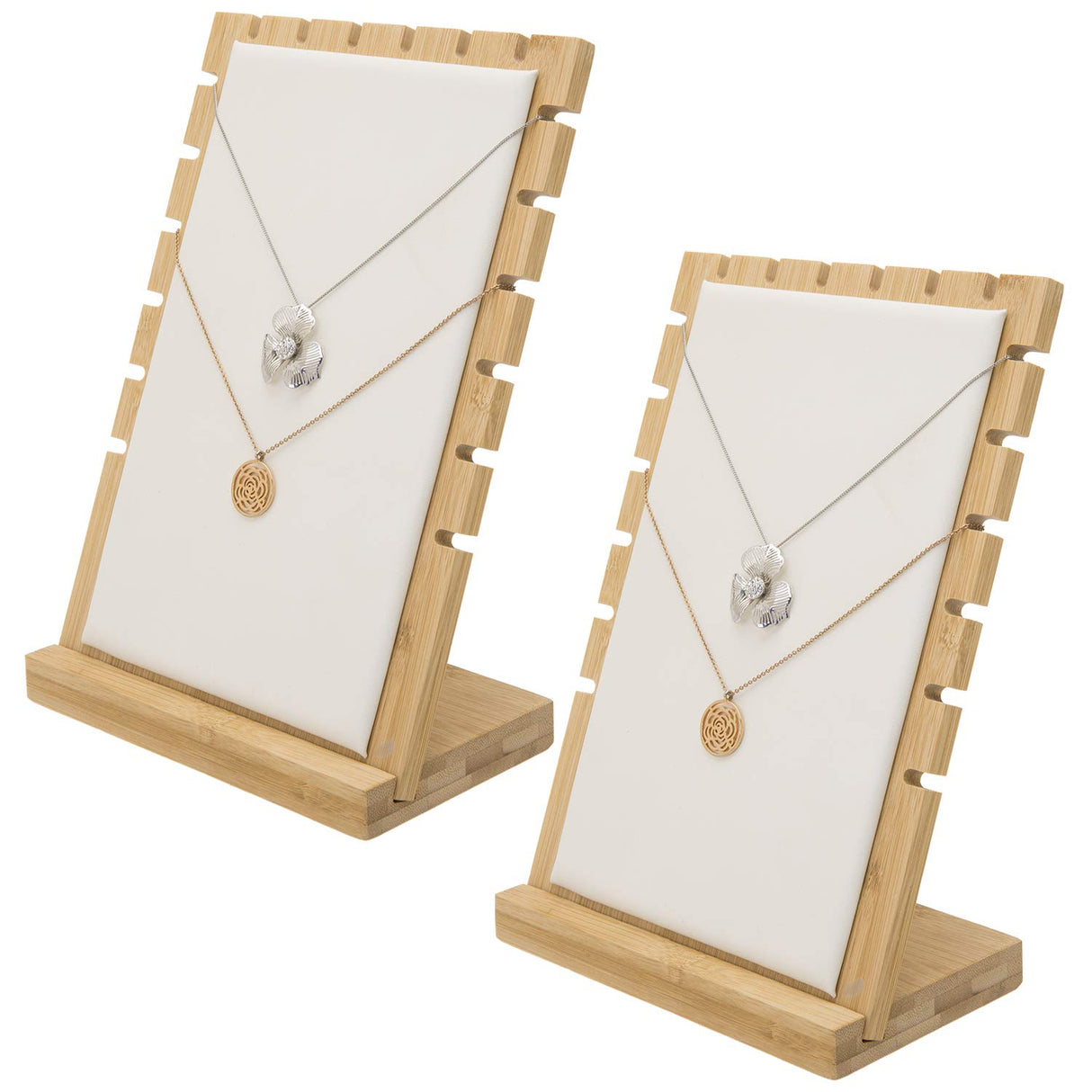 MyGift Bamboo & White Panel Jewelry/Necklace Tabletop Display Boards, Set of 2 MyGift