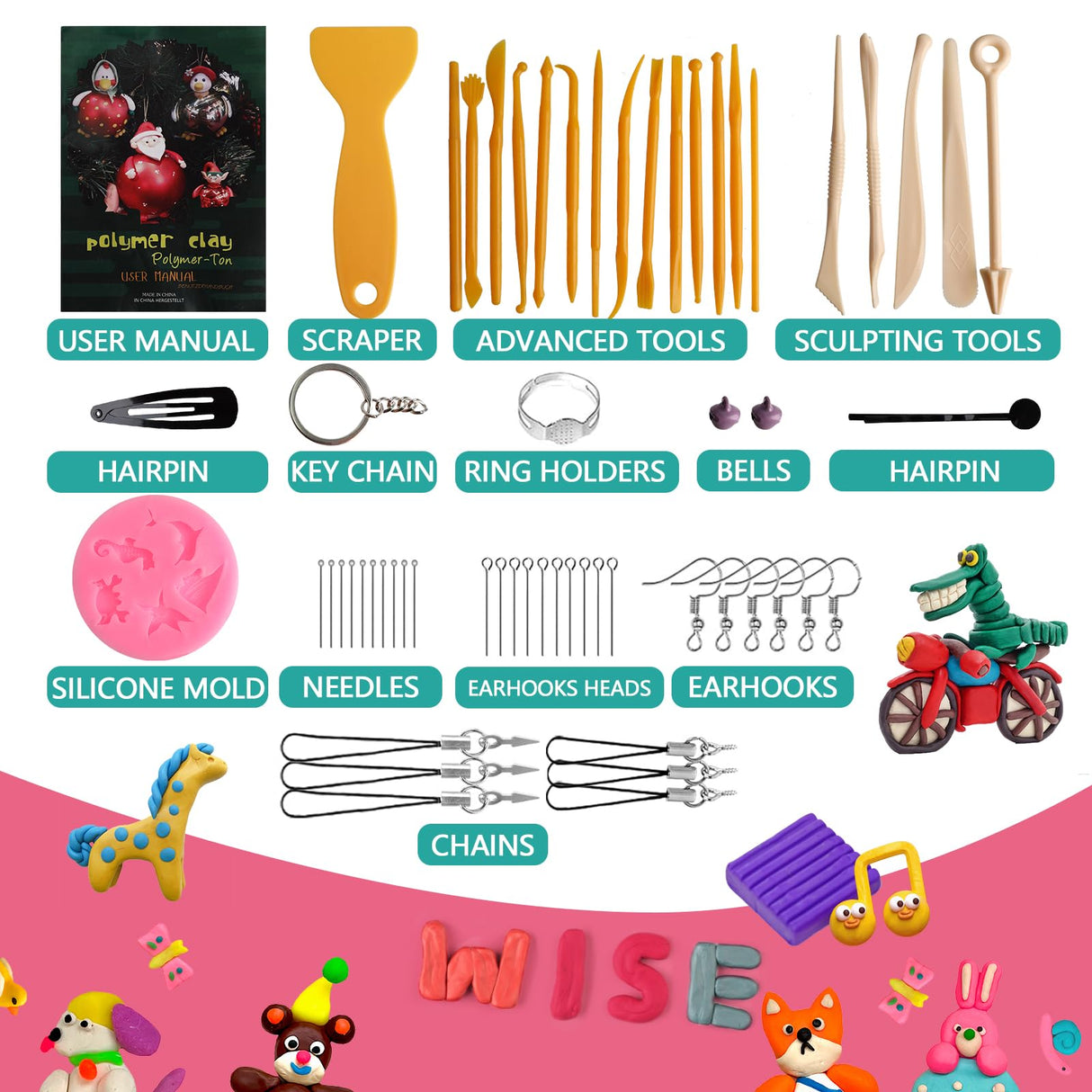 Demiwise Polymer Clay Kit 50 Colors,Oven Bake Modeling Clay Kit,Creative Clay with 19 Clay Tools and 10 Kinds of Accessories,Non-Toxic,Safe Great Christmas Gift for Children Kids Adults Beginners Demiwise