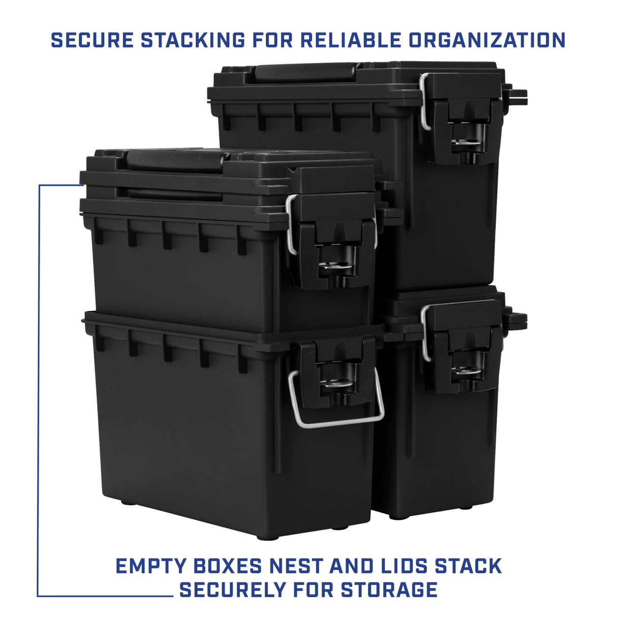 Sheffield 12629 Ammo Storage Box, Stackable .30 Cal Field Boxes, Water and Dust Resistant, Lockable Storage Box with Handle, Secures Hunting Gear, Supplies, and Bullets, Made in USA, Black, 1-Pack Sheffield